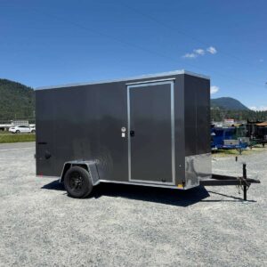 2027 Impact Quake 6x12 V-Nose Enclosed Trailer – Charcoal Grey, Extra Height, Ramp Door
